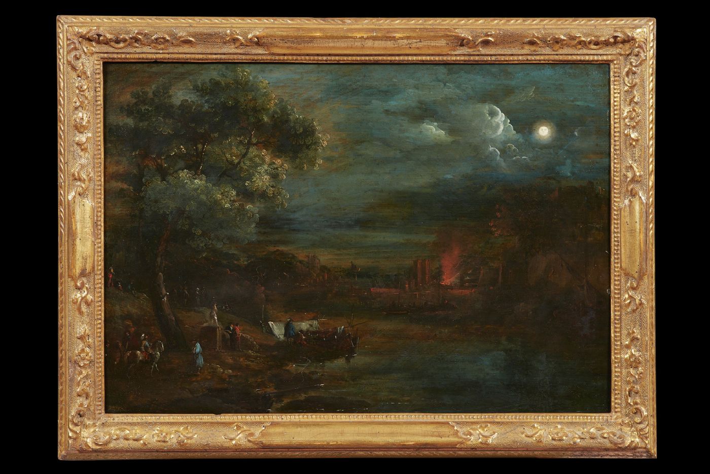 Giuseppe Bernardino Bison (Palmanova 1762- Milano 1844) - Paesaggio al chiar di luna con incendio